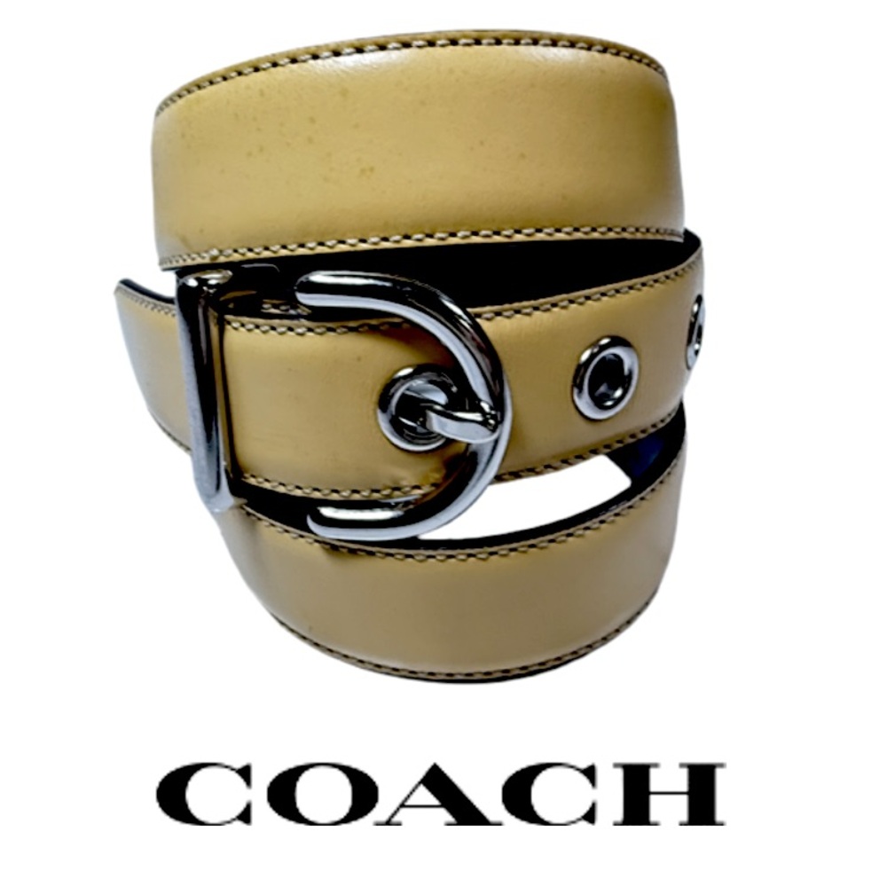 COACH | 3980 J3 Yellow Genuine Leather Brass Buckle Belt Small Classic Preppy